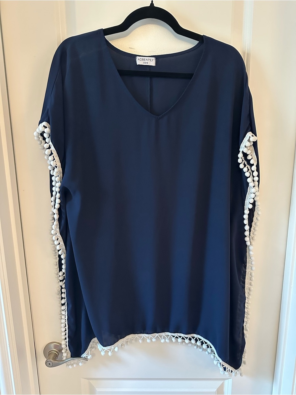 Women’s Navy Pom-Trim Swimsuit Cover Up